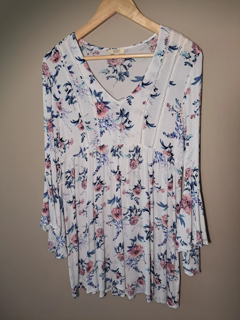 Kori Floral V-Neck Tunic with Flared Sleeves